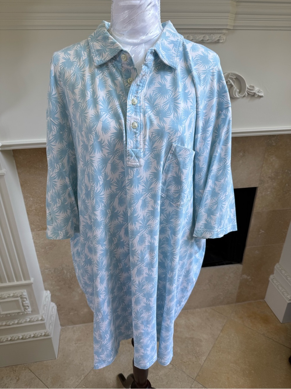 johnnie-O Light Blue & White Palm-Print Polo